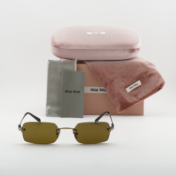 Miu Miu MUB50S 26C09Z Rectangle Sunglasses – Gold/Dark Brown main image 4